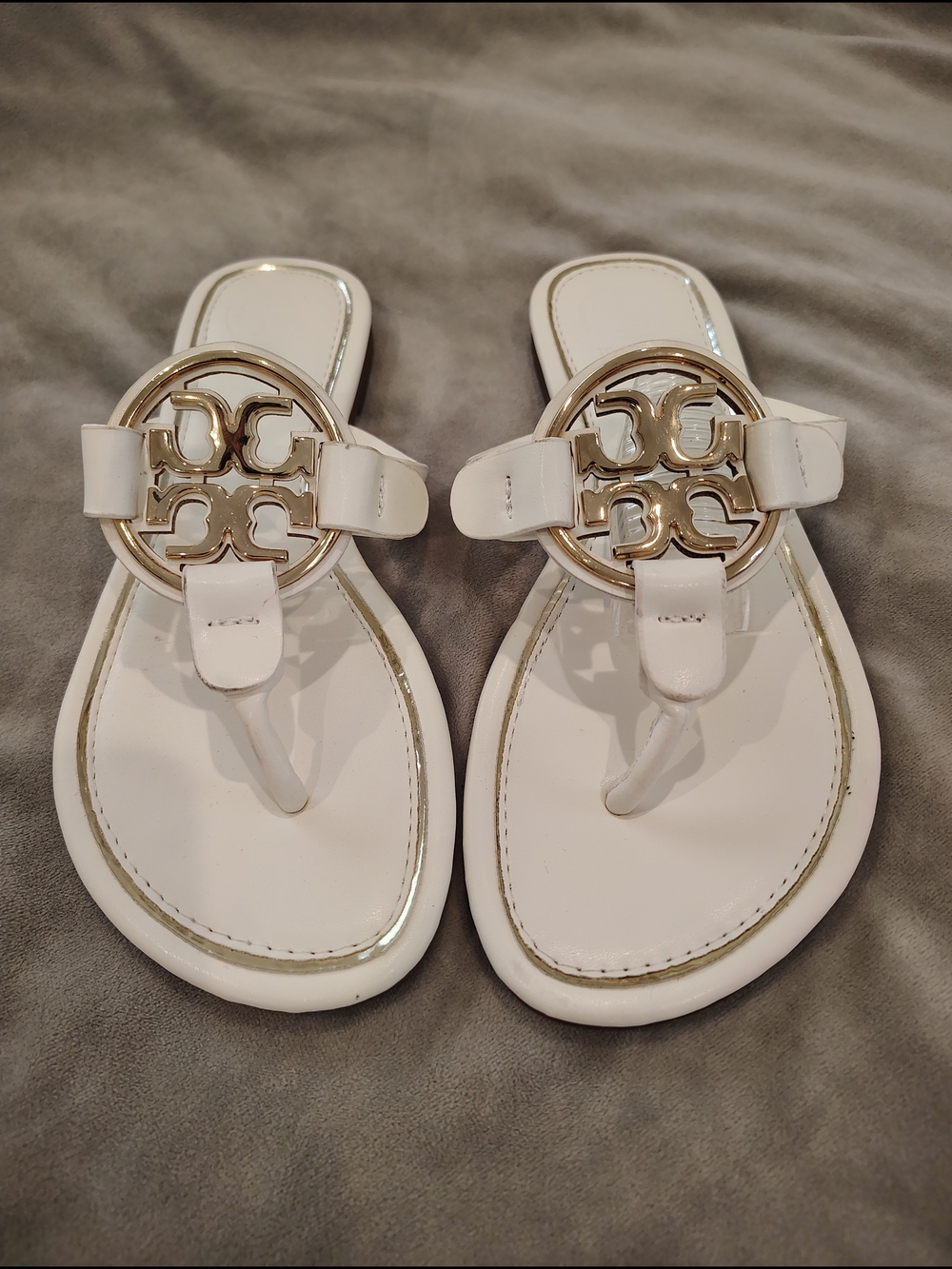 Tory Burch White Leather Logo Sandals